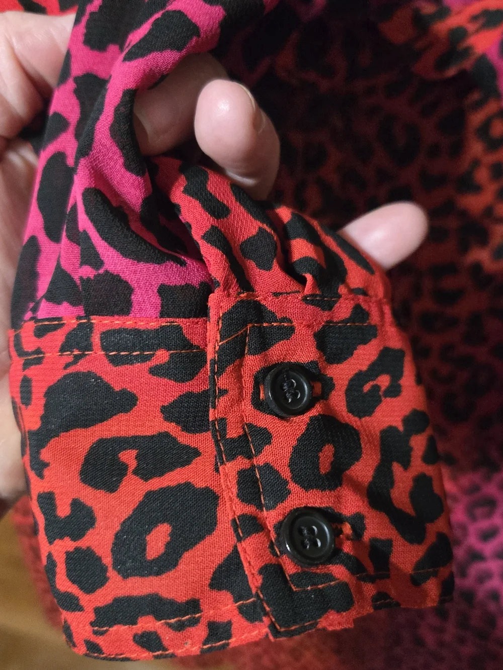 Lane Bryant Red and Pink Leopard Print Button-Down Top - Picture 5 of 5